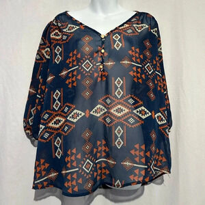 Living Doll Aztec V Neck Blouse XL